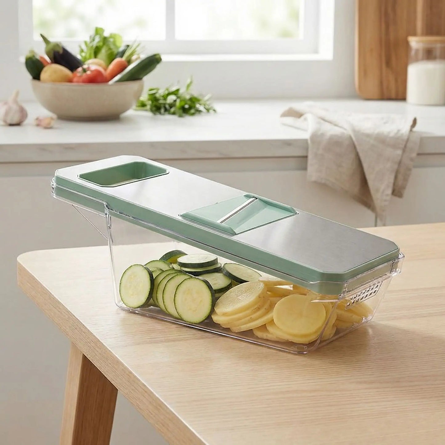 mandoline coupe legume mandoveg compartiment intégré