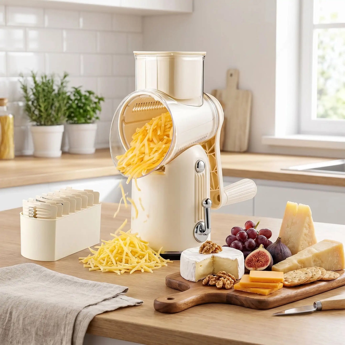 râpe à fromage manivelle comprend une boite de rangement