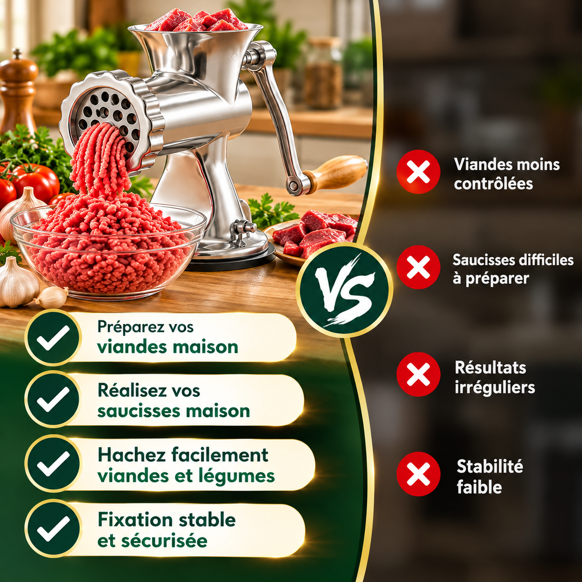 comparatif du hachoir à viande manuel en acier inoxydable