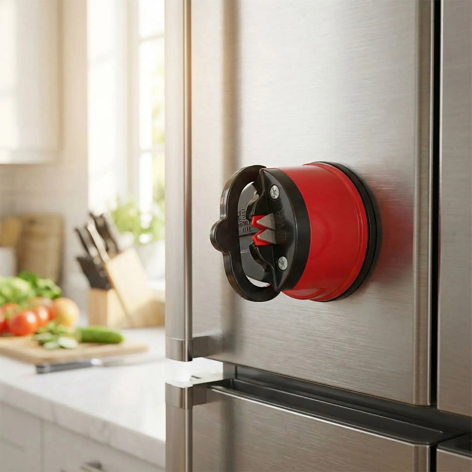 affuteur couteau se range sur la porte du frigo