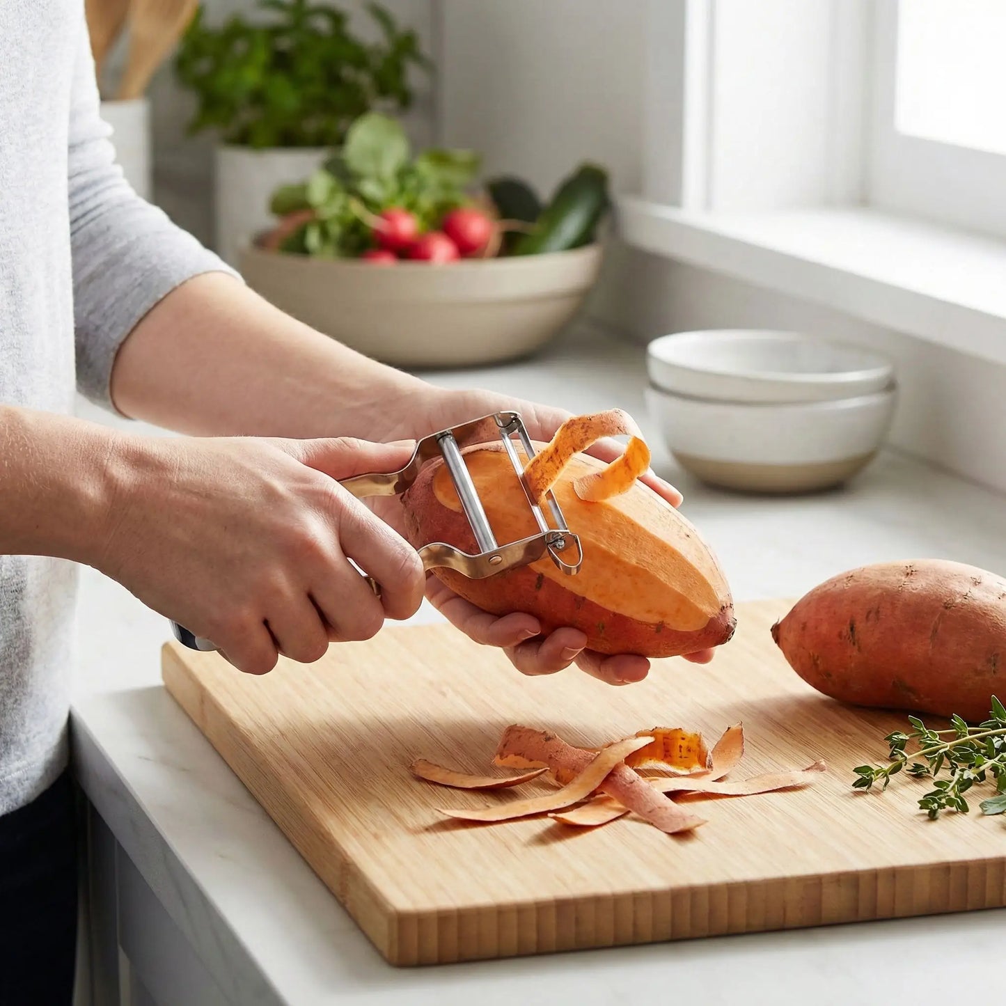 Éplucher facilement les patates douces avec econome
