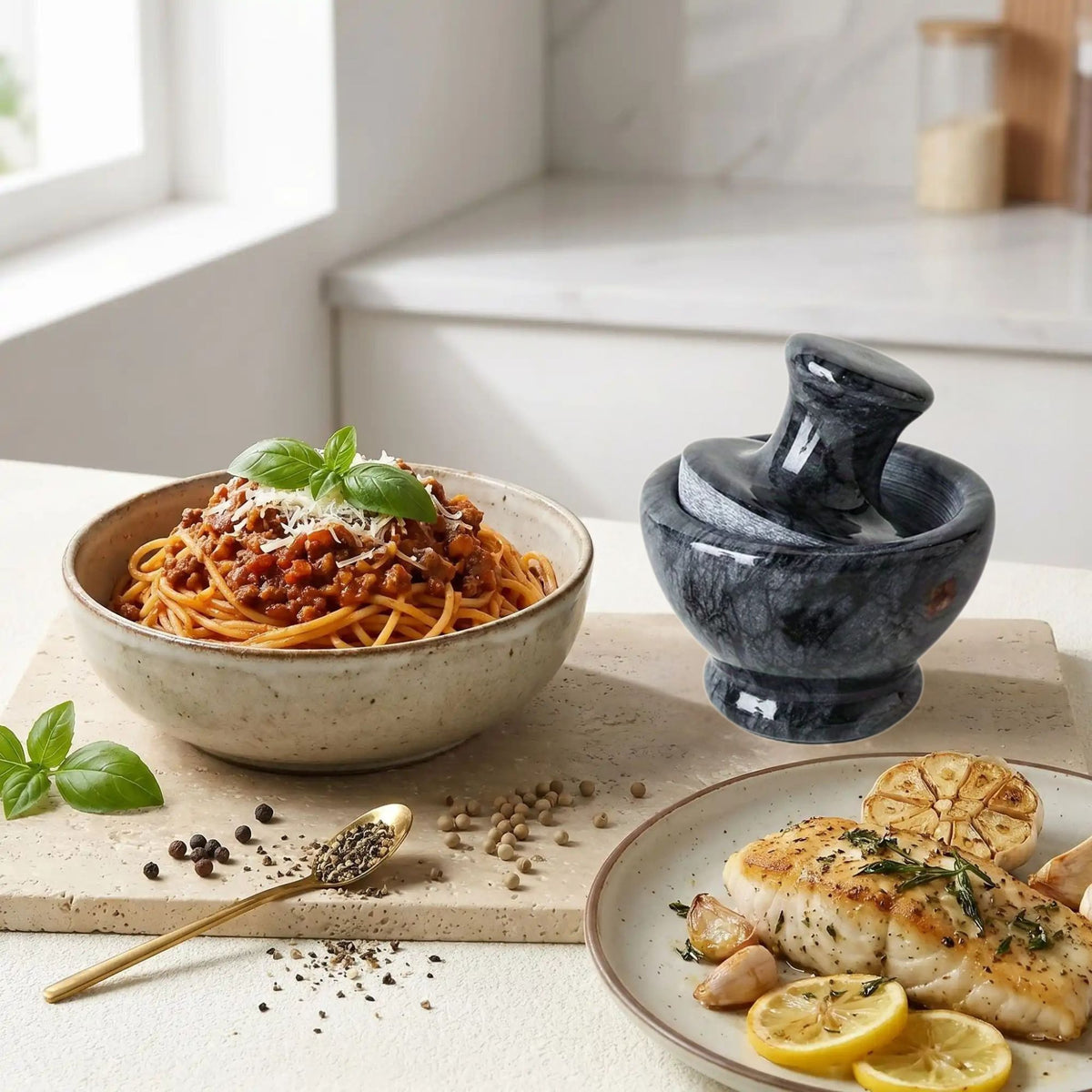mortier cuisine marbre authentique pour des marinades puissantes