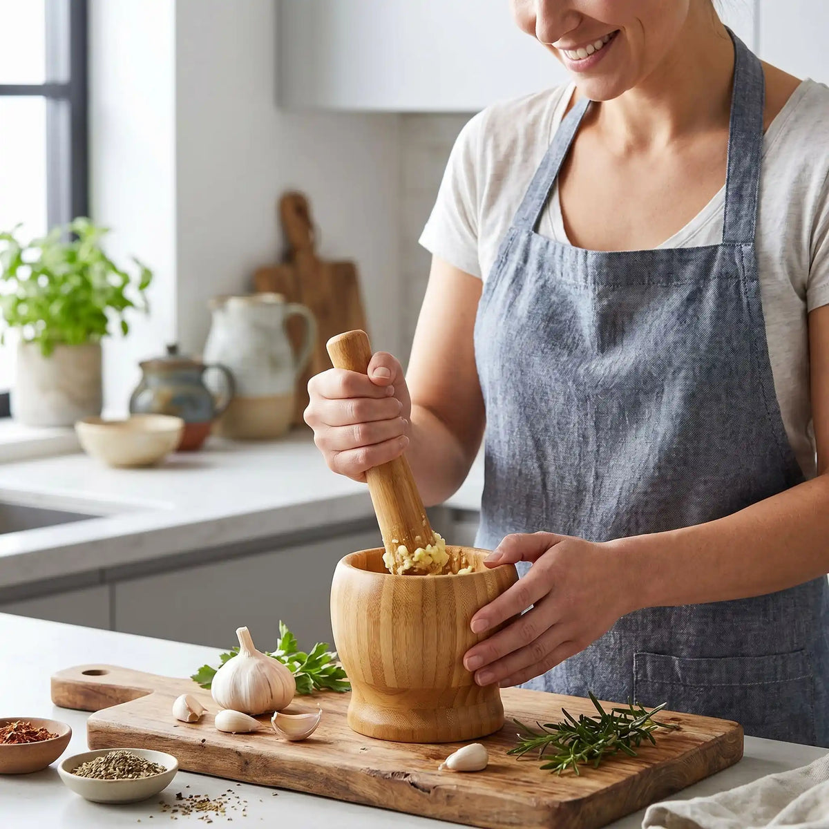 mortier et pilon bambou respecte vos ingrédients délicats