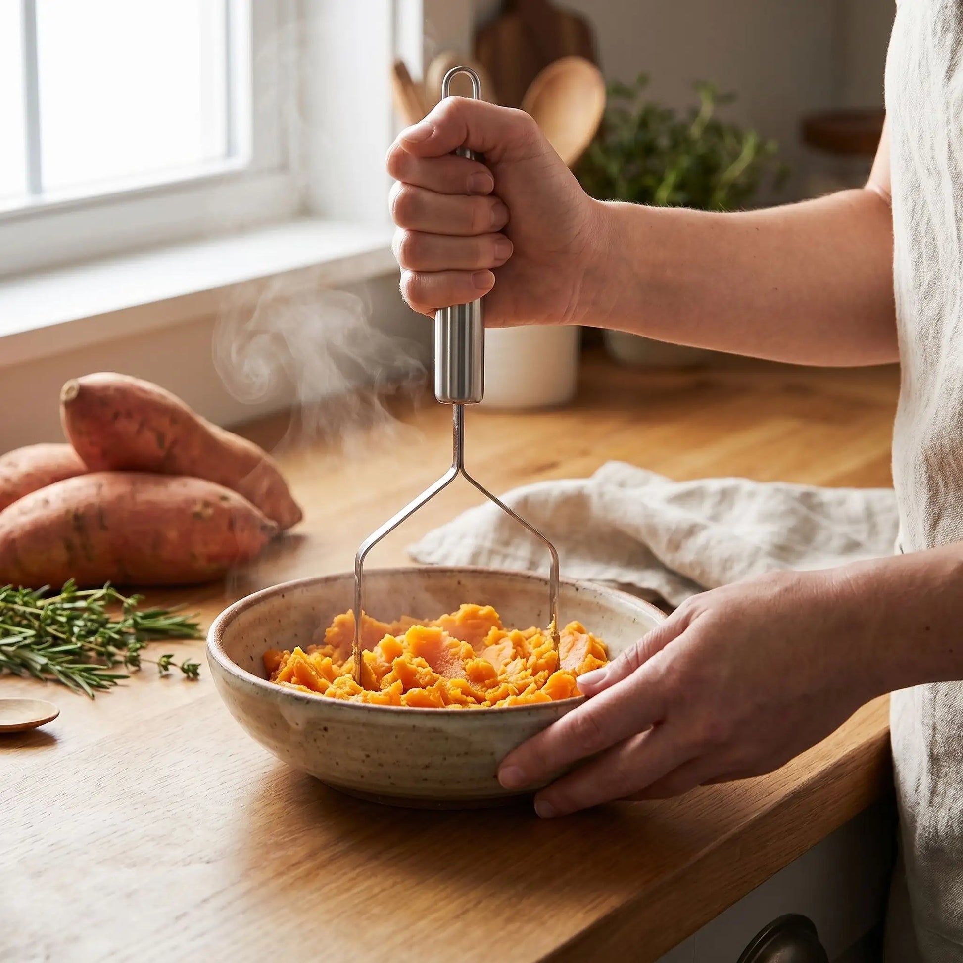 pressez patate douce en douceur avec presse puree